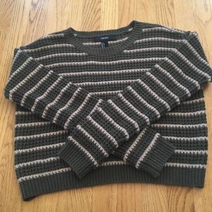 Forever 21 Green and Creme Striped Sweater